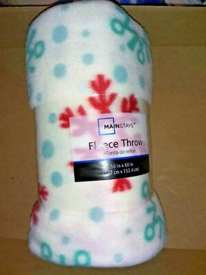  White with Multi-colored Snowflakes Fleece Throw Blanket 50"x 60" by Mainstays - Image 1 of 3
