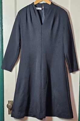 VTG 70's Checkaberry Dress Women's Size 40" Chest Black L/S V-Neck Witch Goth - Image 1 of 4