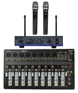 10 Channel USB Bluetooth Mp3 Mixer Console 2CH KTV Wireless Microphone System - Picture 1 of 16