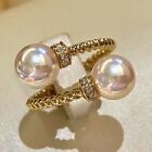 3Ct Round Genuine White Pearl Two-Stone Engagement Ring 14K Yellow Gold Plated