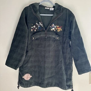The Disney Store Vintage Sz M Corduroy Pullover Hooded Sweater Coat Fall Mickey - Picture 1 of 6