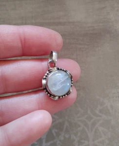 Vintage pendant sterling silver 925 rainbow moonstone round - Picture 1 of 10