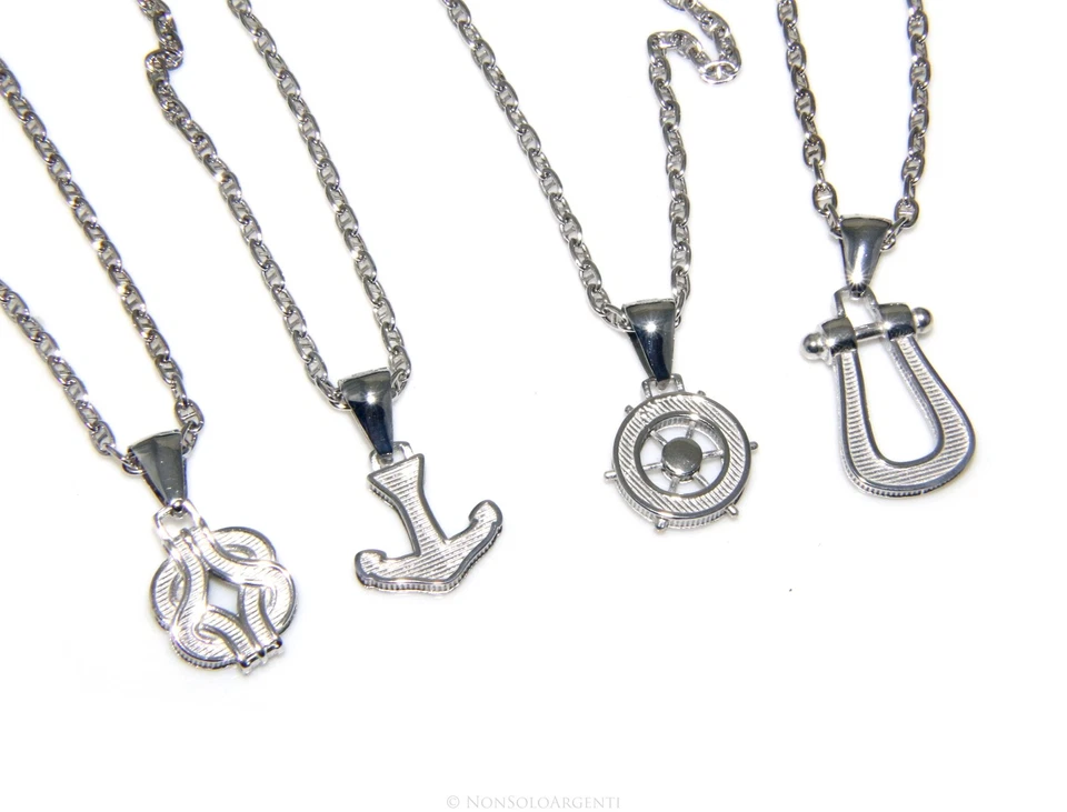 ARGENTO 925 COLLANA GIROCOLLO UOMO MAGLIA MARINA PENDENTE CIONDOLO MASSICCIO - Immagine 1 di 1