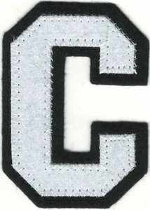 White Letter C Patch Black Felt Outline Varsity Cut out Iron on (2 1/2" in) - Picture 1 of 1
