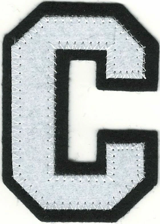 White Letter C Patch Black Felt Outline Varsity Cut out Iron on (2 1/2" in) - Image 1 of 1