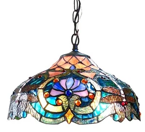 Tiffany Style Stained Glass Ceiling Pendant Light 17" Shade Victorian Design - Picture 1 of 2