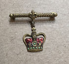 Vintage Brass And Enamel Broach Pin Crown