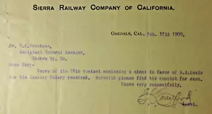 Sierra Railway Company Oakdale CA Billhead Freight Clerk recibo de salario 1900 - Imagen 1 de 5