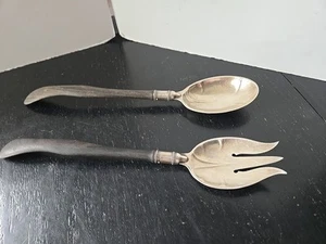 Mid-Century Modern Gorham Silver plated  Wood Handled Salad Servers - Picture 1 of 19