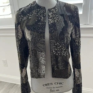 Alice + Olivia schwarz verziert Kidman Pailletten Perlen Cropped Jacke Gr. Small - Bild 1 von 19