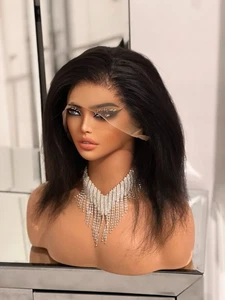 Kinky Yaki Straight Brazilian Human Hair Wig Pre Plucked 13x4 Pre-owned New - Picture 1 of 7