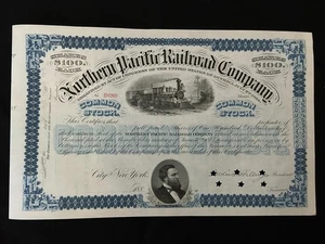 Northern Pacific Railroad Company 1864, $100 stock certificate Blue No. B6260 - Picture 1 of 4