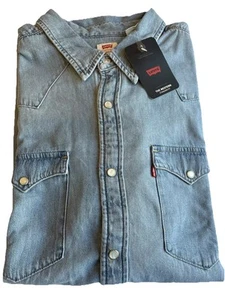 Levi's Denim Western Shirt Distressed Blue Pearl Snap Men’s XXL - Imagen 1 de 5