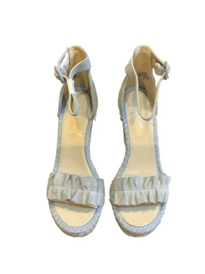 Women's Marc Fisher Light Blue Beige Espadrille Wedge Sandals 7.5 Ruffled Strap - Image 1 of 4