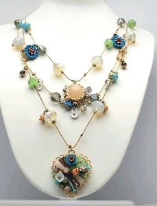 Betsey Johnson Illusion Mixed Rhinestone Flower Heart Layered Chain Necklace - Picture 1 of 8