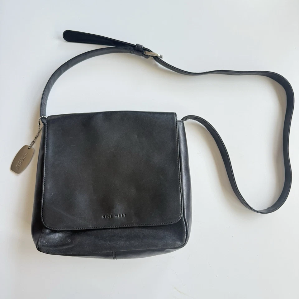 Винтажная минималистская сумка через плечо 90-х Nine West черная кожа - Изображение 1 из 4