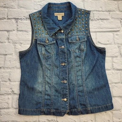 Ruff Hewn Studded Denim Vest Distressed size Large - Image 1 of 4