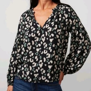 Camicetta contadina Velvet By Graham & Spencer nera/geeen stampa leopardata taglia L - Foto 1 di 17