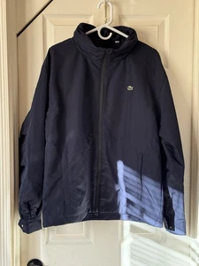 NWT Lacoste Lightweight Navy Wind Breaker Jacket Hooded Men Size L Packable Nice - Picture 1 of 24