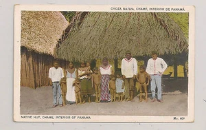 Native Hut Chame Postcard Interior of Panama White Border Unused - Imagen 1 de 2