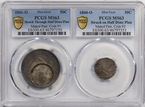 1860 O SEATED HALF DOLLAR "MATED PAIR ERROR" PCGS MS63 ~ DUAL DENOMINATION ERROR - Picture 1 of 13