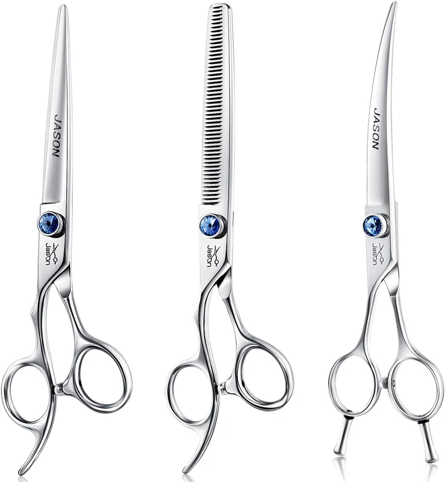 JASON Left Handed 7" Dog Grooming Scissors Set 3 in 1 Ergonomic Blending Curve