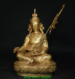12" Old Tibetan Buddhism Copper Gilt Guru Padmasambhava Rinpoche Buddha Statue - Picture 1 of 9