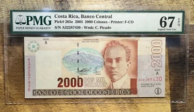 2005 Costa Rica 2000 Colones P-265e PMG 67 EPQ *A Prefix* Hammerhead/Dolphin - Image 1 of 2