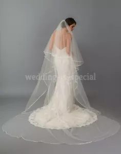 New IVORY Soft Wedding Bridal Veil 2 Tier Cathedral Satin Edge 126" UK - Picture 1 of 3