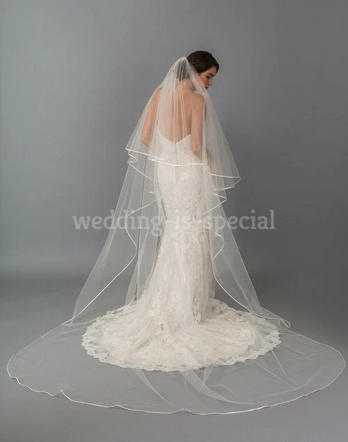 New IVORY Soft Wedding Bridal Veil 2 Tier Cathedral Satin Edge 126" UK - Image 1 of 3