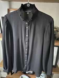 Banana Republic Women’s Size M Button Up Blouse Frill Neck Black Polyester - Picture 1 of 3
