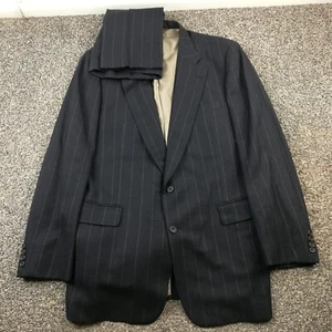 Paul Stuart Suit English Wool Cashmere Pinstripe Navy Blue 44XL 36x34 - Picture 1 of 13