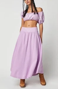 NUEVO FREE PEOPLE ORQUÍDEA PÚRPURA BLANCO LOTO MIDI FALDA CROP TOP CONJUNTO TALLA M - Imagen 1 de 11
