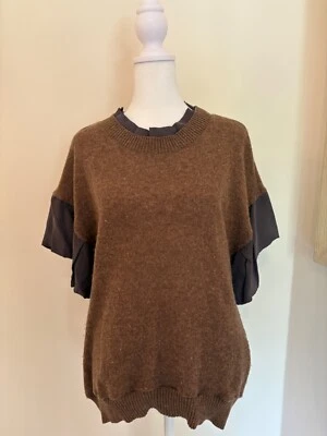 Wool Blend  Short Sleeve Top Brown Size Medium Flutter Sleeve Made in USA - Image 1 of 4