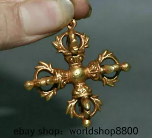 1.8" Old Tibetan Copper Gold Buddhism Vajra-pestle Phurba Dagger Holder Faqi - Bild 1 von 6