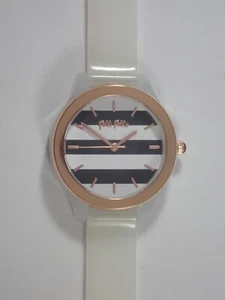 FOLLI FOLLIE WATCH CLUB RIVIERA STRIPED BLACK/WHITE FACE w/ PLASTIC WHITE BAND - Picture 1 of 10