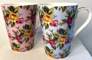 Hudson Middleton Roses Chintz Mugs Cups Fine Bone China Set of 2 Made in England - Picture 1 of 12