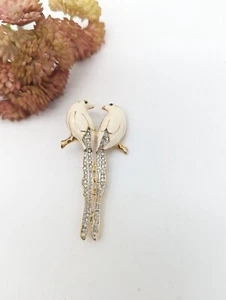 Vintage Love Bird Birds Brooch pin rhinestone gold tone Cream Enamel  - Picture 1 of 4