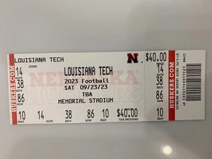 TALÓN DE BOLETO NEBRASKA CORNHUSKERS VS LOUISIANA TECH 23 DE SEPTIEMBRE DE 2023 - Imagen 1 de 1