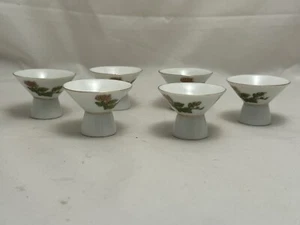 Kutani Japan Sake Cup with Pedestal KIKU-MASAMUNE Ceramic Set of 6 Miniature - Picture 1 of 6