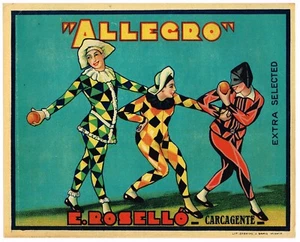 ETIQUETA CAJA NARANJA ORIGINAL ESPAÑOLA C1930 ESPAÑA ALLEGRO BUFÓN PAYASO ARLEQUÍN 2 - Imagen 1 de 1