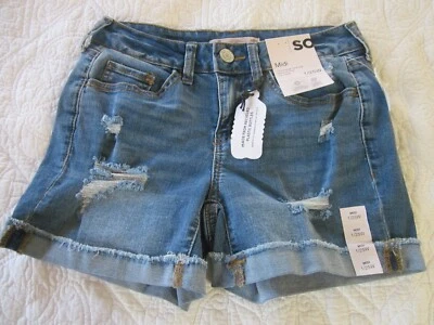 So Womens Shorts Size 1/25W Midi Blue Distressed Cuffed Hem - Image 1 of 4