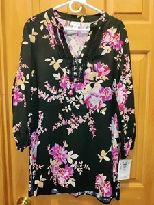 NWT Jaclyn Smith black floral tunic top sz XL - Picture 1 of 6