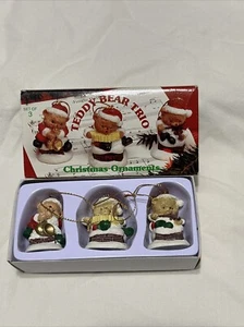 Teddy Bear Trio Christmas Ornaments - Set Of 3 - Original Box Vintage NOS - Bild 1 von 6