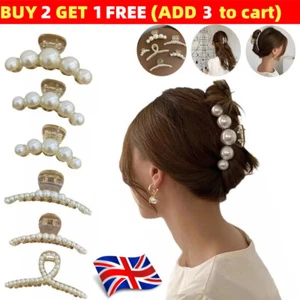 Women Big Pearl Hair Claw Clip Crab Clamp Large Hairgrip Hair Accessory UK - Picture 1 of 19