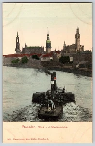 Postcard Dresden Germany w Steam Tugboat - Picture 1 of 2