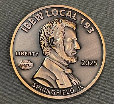 Moneda Desafío IBEW Local 193 Springfield Illinois Abe Lincoln Penny Foto 1 de 2