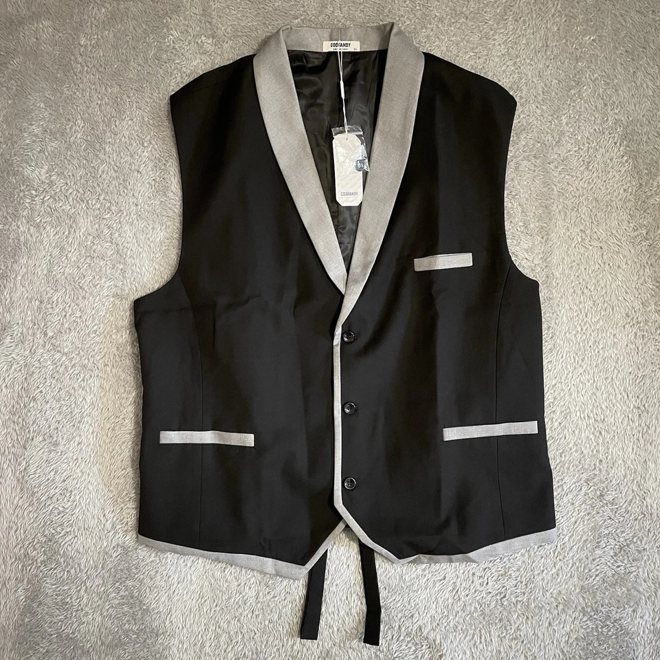 COOFANDY Dress Vest Suit Waistcoat Mens Size 3XL Formal Suit Black Gray Accent - Image 1 of 4