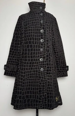 Abrigo Desigual Terciopelo Textura Cocodrilo Negro Talla 44 Mujer Jacquard Botón Frontal Foto 1 de 4