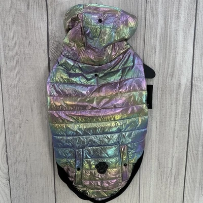 Canada Pooch 狗狗外套 26 闪亮 Iridescent Puffer 夹克冬季羊毛衬里 — 第 1/4 张图片